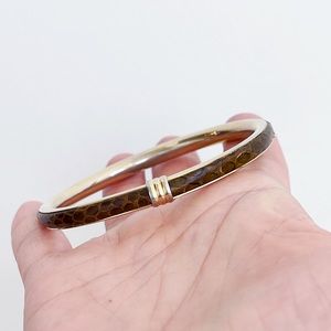 Vintage Brown Snakeskin Gold Tone Bangle Bracelet Chic